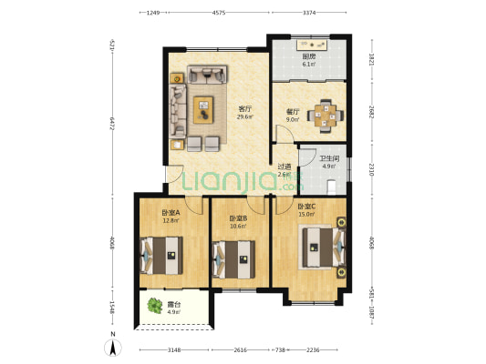 秀月苑 3室2厅1卫 109平方