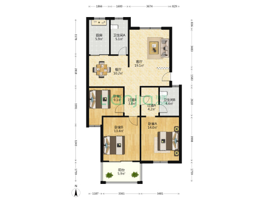 桐乡郁金香苑 3室2厅2卫 111平方