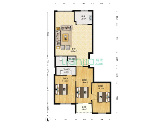 九洲大厦(鹿城区) 3室1厅2卫 130平方