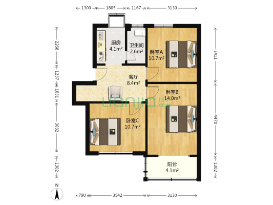 河南中医学院第一附属医院南家属院 3室1厅1卫 65平方