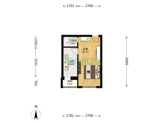 阜成门外大街乙40号 1室0厅1卫 34平方