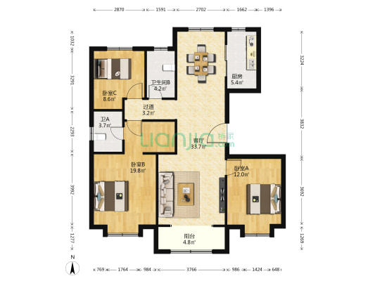 远洋安联·万和学府 3室1厅2卫 125平方