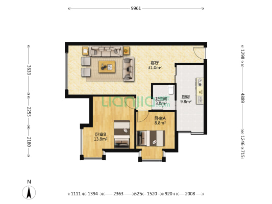 恋城公寓 2室1厅1卫 82平方