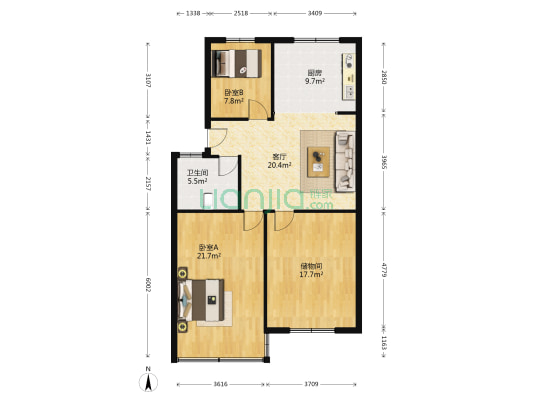 天镜南苑西区 2室1厅1卫 97平方
