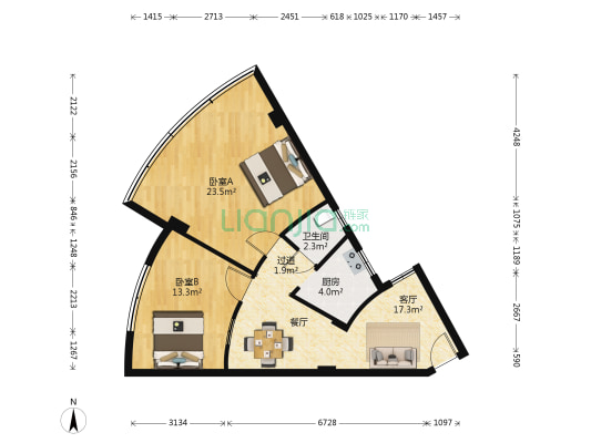山海关路 2室1厅1卫 76平方