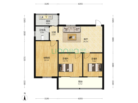 检察院宿舍(前进西路) 2室1厅1卫 91平方