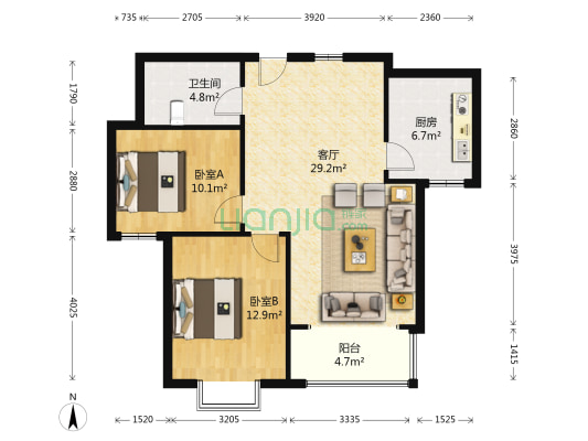 城投宋城美域北区 2室1厅1卫 94平方