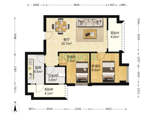 国盛龙腾丰文B区 2室1厅1卫 62平方