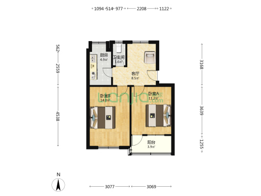 北站路7号院 2室1厅1卫 56平方