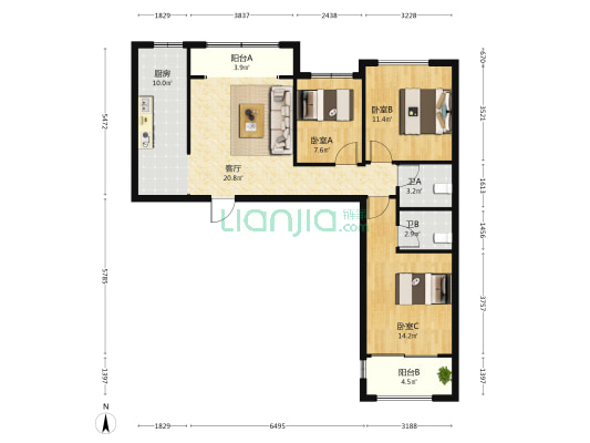 龙旺名城 3室1厅2卫 113平方