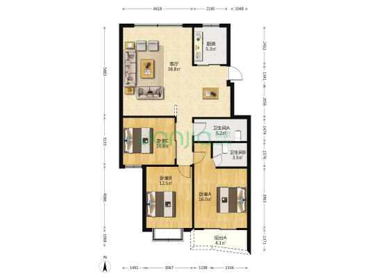 水木菁华 3室1厅2卫 117平方