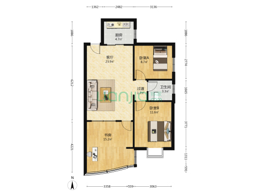 集鑫佳园A区 3室1厅1卫 91平方
