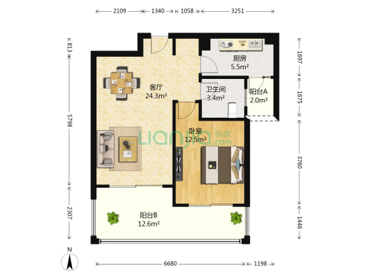 芙蓉名城B区 1室1厅1卫 77平方