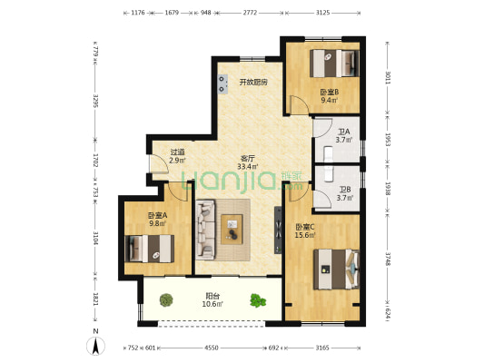 长葛瑞贝卡瑞和苑 3室1厅2卫 117平方
