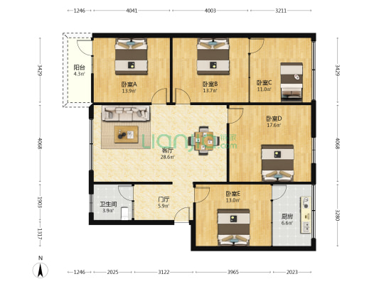 邮政建设中路宿舍 5室1厅1卫 147平方