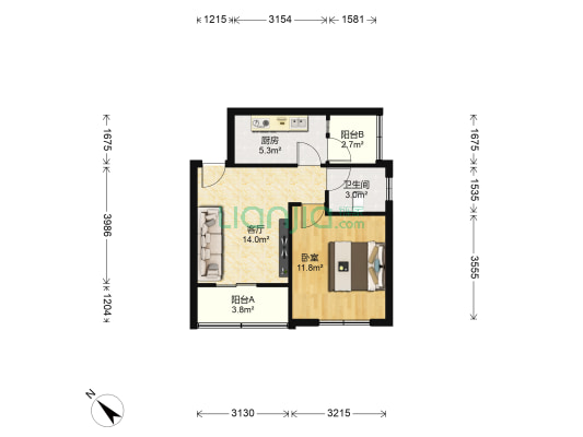 花朝小区二期 1室1厅1卫 45平方