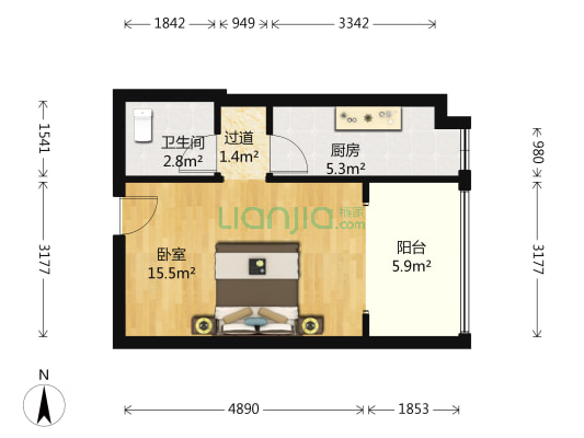空港星品地 1室0厅1卫 39平方