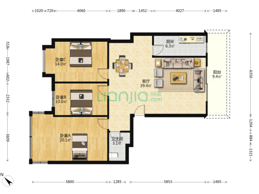 外经小区 3室1厅1卫 112平方