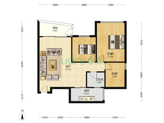 蓝田西路 3室1厅1卫 102平方