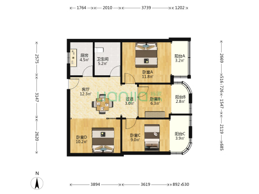 红门局4号 4室1厅1卫 99平方