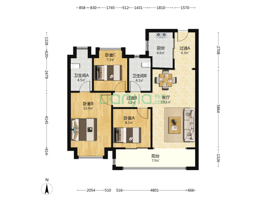 崇州云玺 3室1厅2卫 104平方