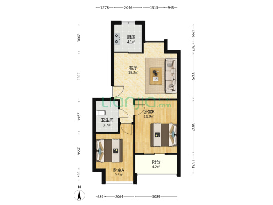 蒋村花园兴达苑 2室1厅1卫 60平方