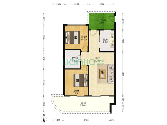 华润小径湾三期 2室1厅1卫 92平方