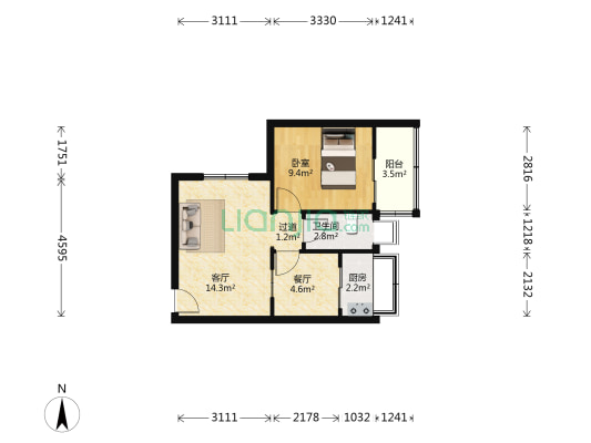 迎春小区南区 1室2厅1卫 45平方