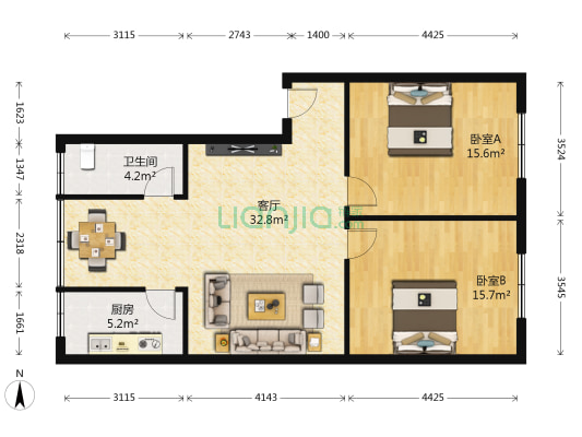医药公司宿舍 2室1厅1卫 89平方