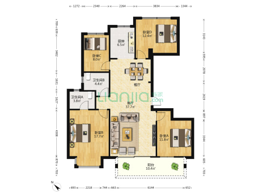 建发鼎华北大珑廷 4室1厅2卫 142平方