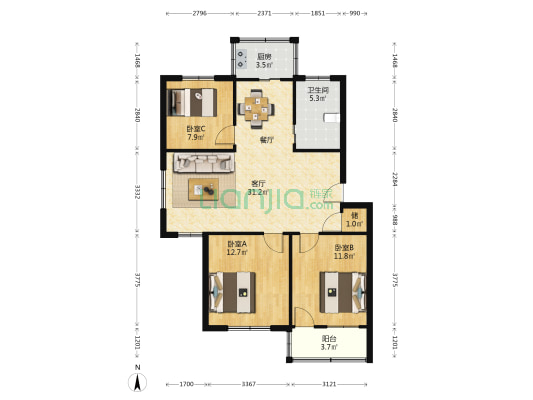 省教育厅宿舍 3室1厅1卫 89平方