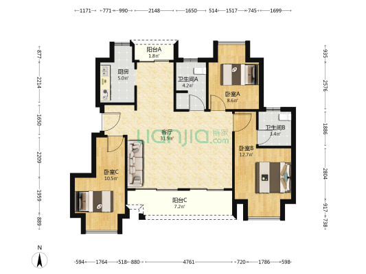 佳源云上之城 3室1厅2卫 101平方