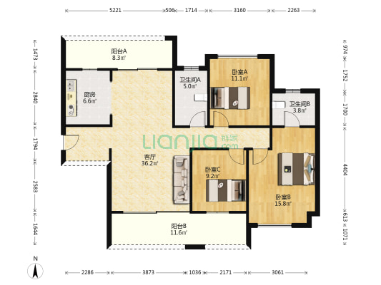 盛世丰华 3室1厅2卫 122平方