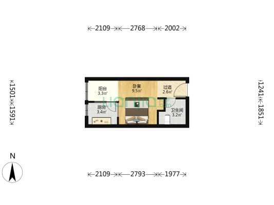 珑寓 1室0厅1卫 34平方