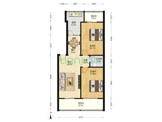 西安市公园南路18号院1号楼 2室2厅1卫 84平方