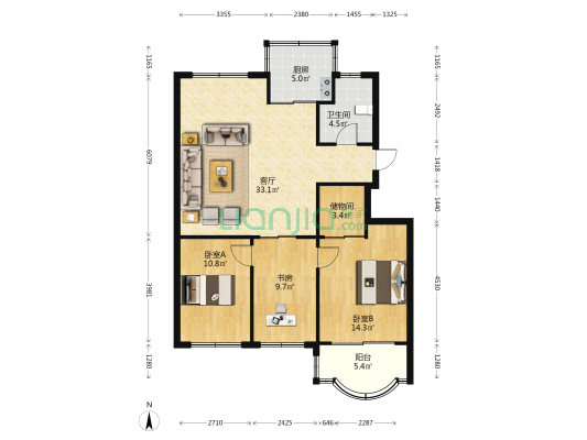 丰乐公寓 3室1厅1卫 107平方