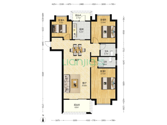 碧桂园黄金时代 3室1厅2卫 120平方
