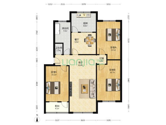 二轻家属院 3室2厅2卫 134平方