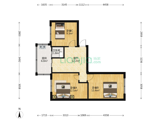 六纬路学区铁路市政楼 3室1厅1卫 68平方