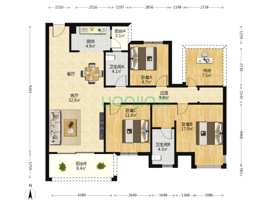 锦绣麟城 4室1厅2卫 125平方