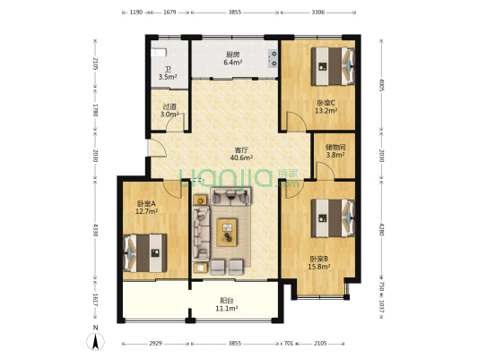 南阳欣城 3室1厅1卫 130平方