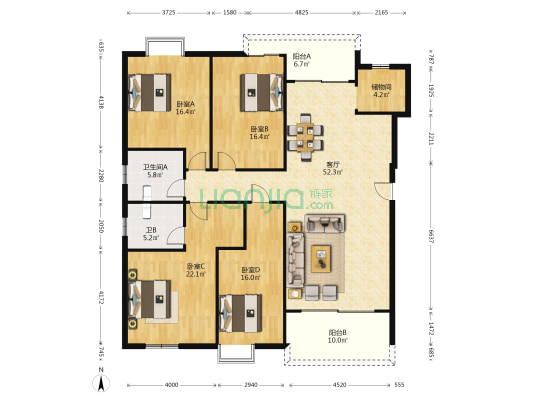 通泰梅岭苑 4室1厅2卫 178平方
