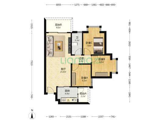 旭日锦洲花园 3室1厅1卫 75平方