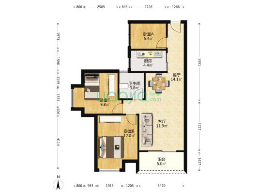 锦龙湾畔一期 3室2厅1卫 85平方