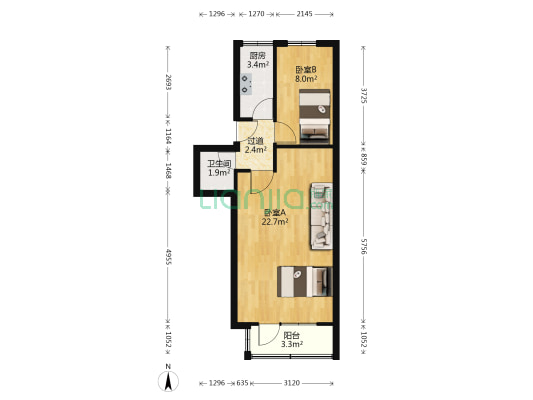 禄长街头条19号院 2室0厅1卫 54平方