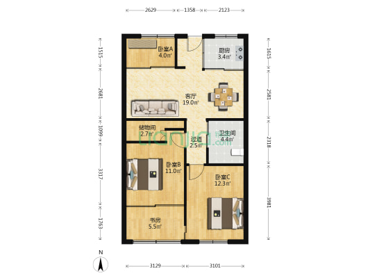 银苑大厦 4室1厅1卫 101平方