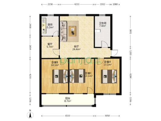 钢球厂家属院 3室2厅1卫 109平方