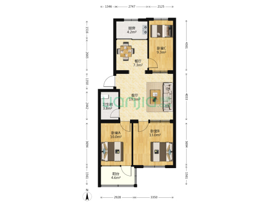 莱拖东区 3室2厅1卫 85平方