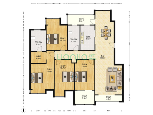 金厦·阳光里程 4室1厅2卫 185平方