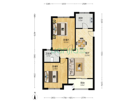 锦轩尚都 2室1厅1卫 90平方